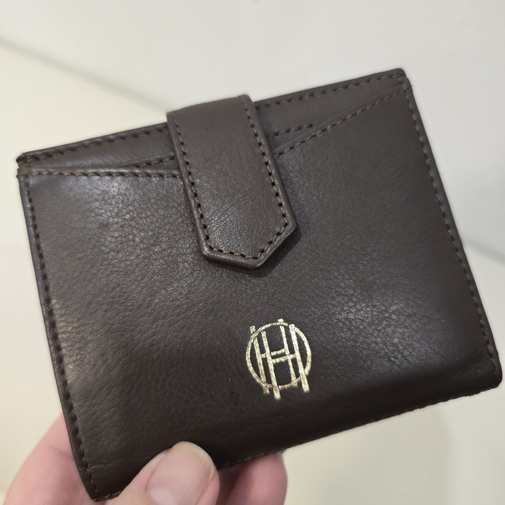 House Of Harlow 1960 100% Geniune Leather Compact Wallet Small Coin Dark Brown